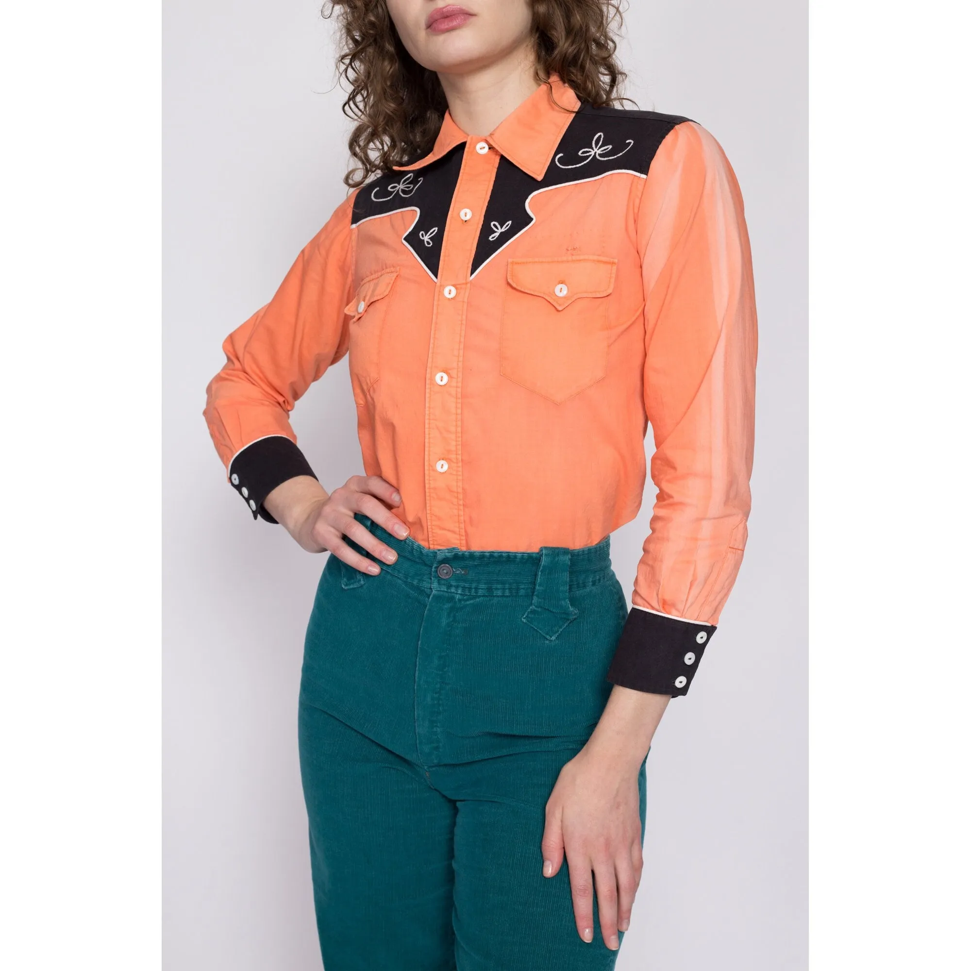 1950s Faded Orange Western Shirt - Unisex XS
