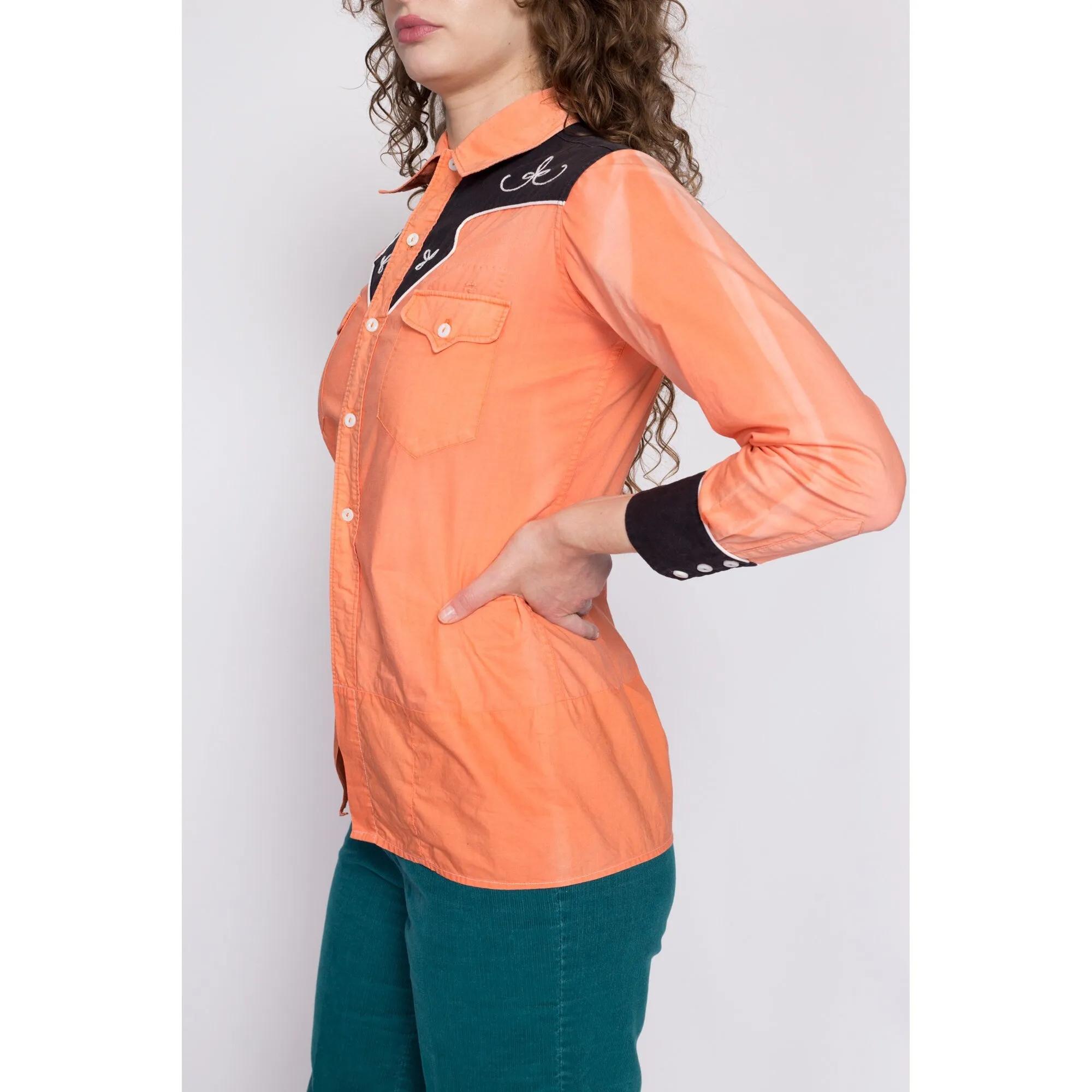 1950s Faded Orange Western Shirt - Unisex XS