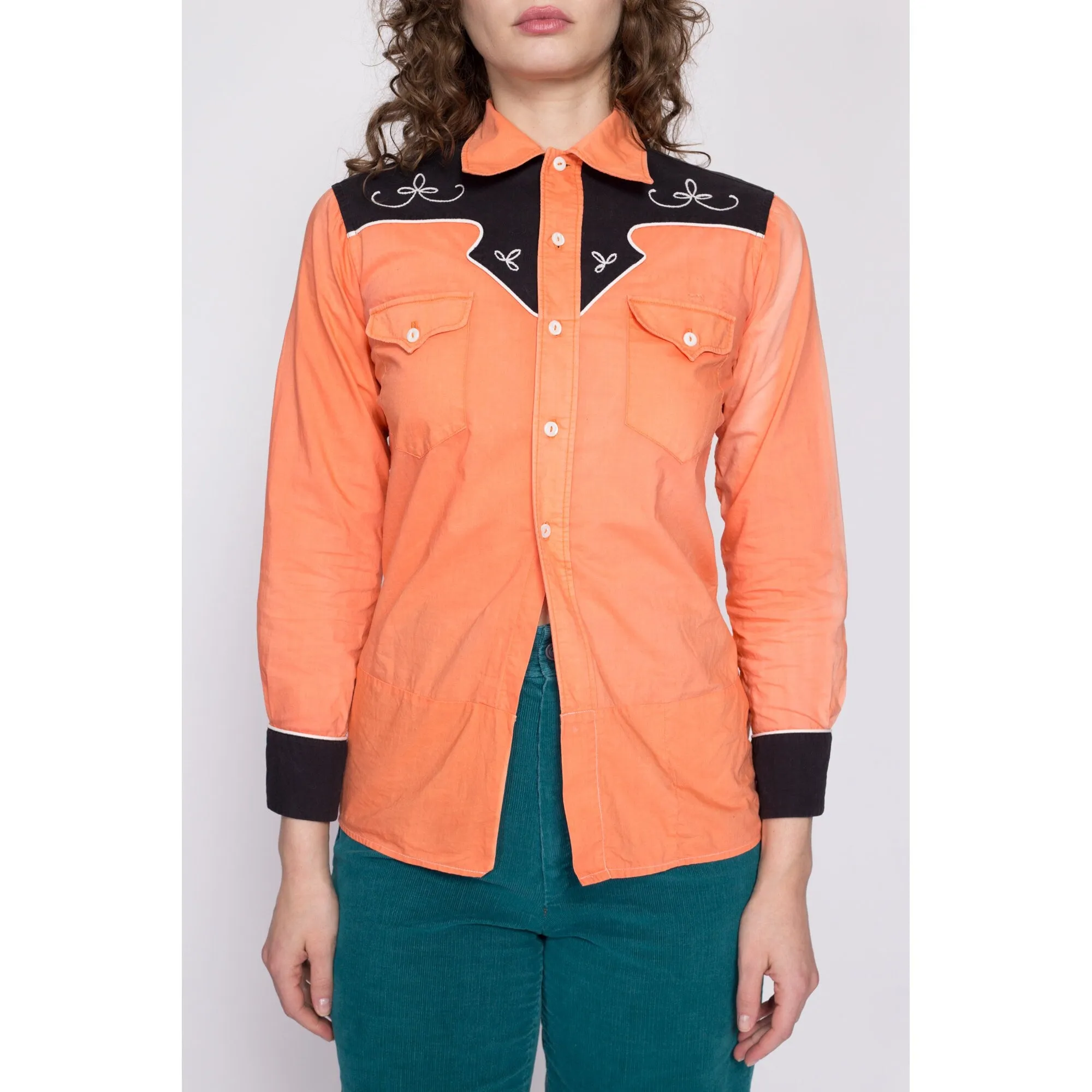 1950s Faded Orange Western Shirt - Unisex XS