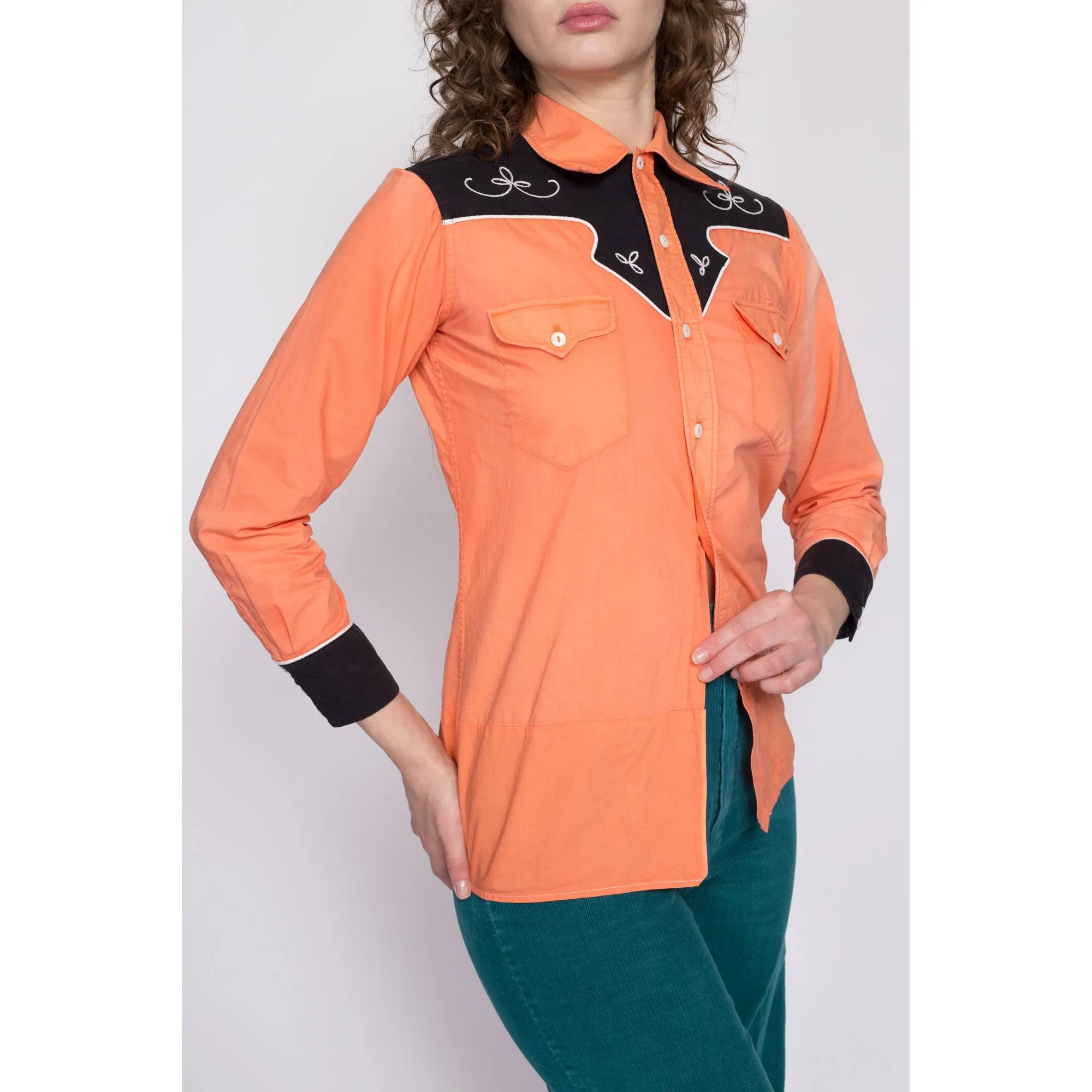 1950s Faded Orange Western Shirt - Unisex XS