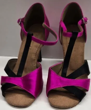 2.5" Trini -- Women's Latin Ballroom Sandal -- Fuschia/Black Satin