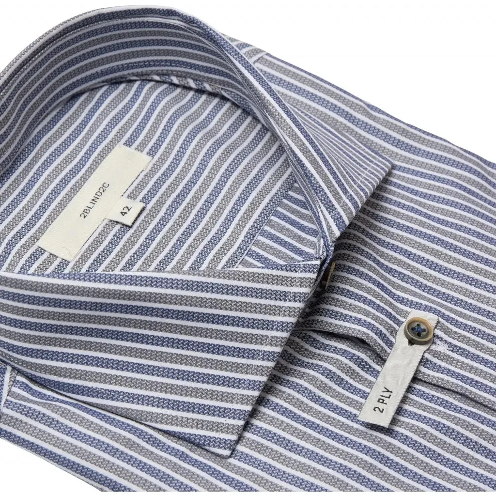 2Blind2C Blue & Grey Stripe Print Long Sleeve Button Up Shirt