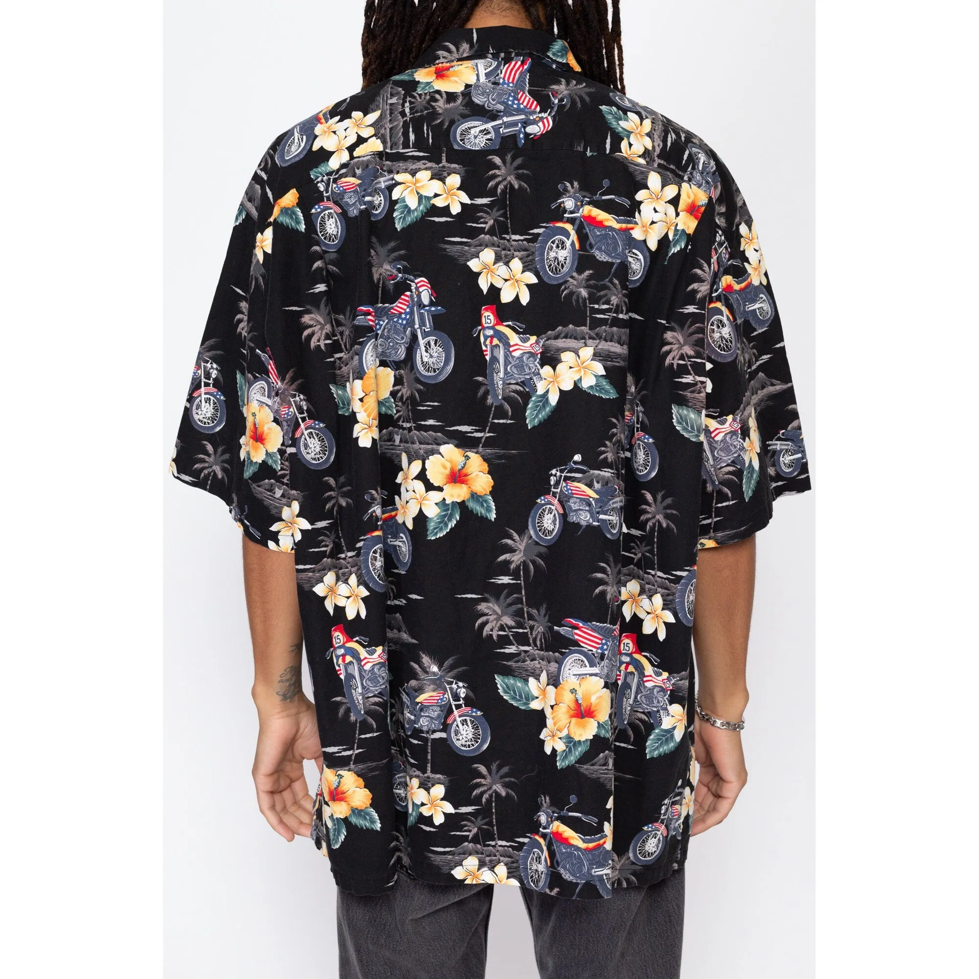 3X 90s Hawaiian Motorcycle All Over Print Biker Shirt