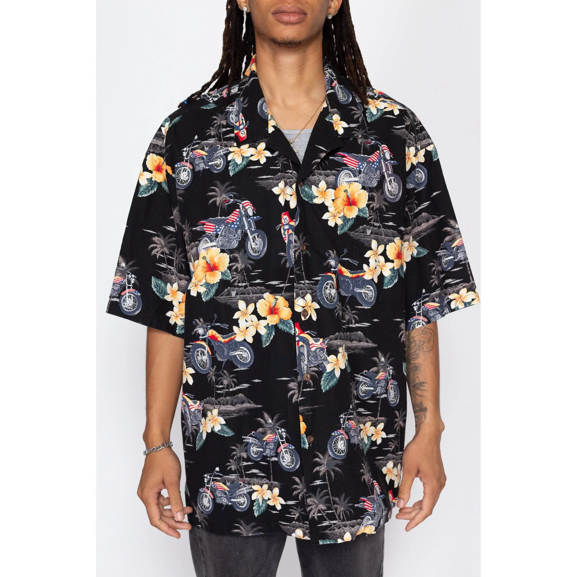 3X 90s Hawaiian Motorcycle All Over Print Biker Shirt