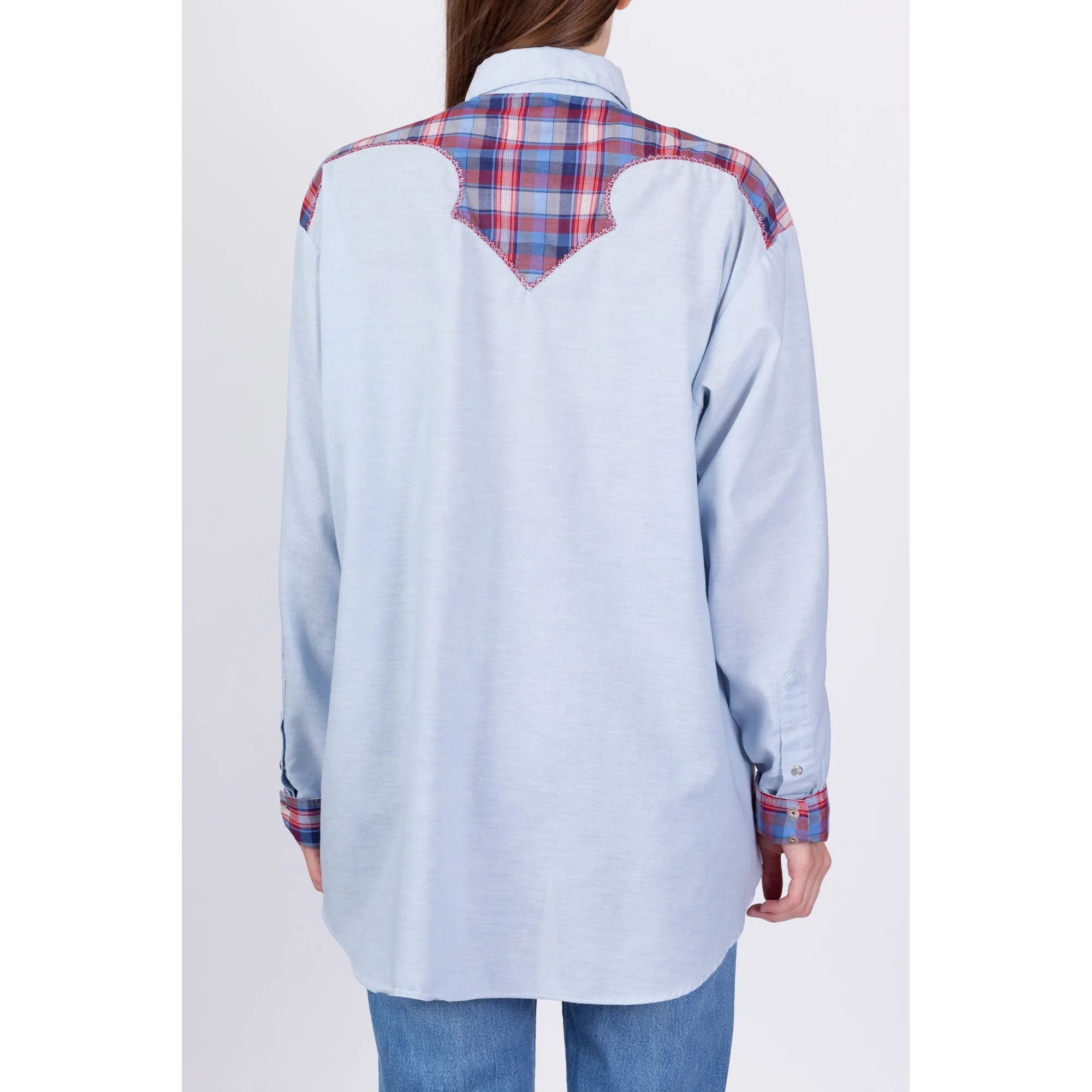 70s Kenny Rogers Karman Plaid Trim Western Shirt - Men's XL