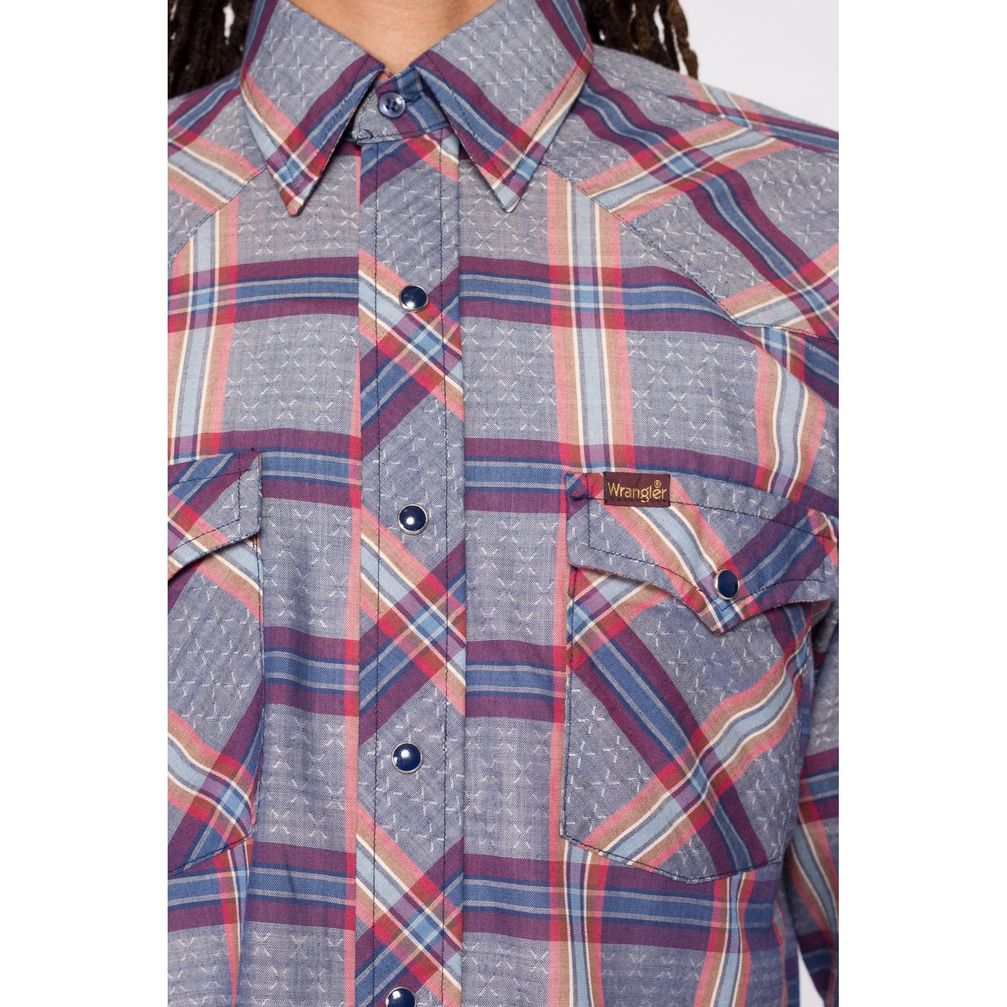 70s Wrangler Plaid Pearl Snap Shirt - Men's Medium