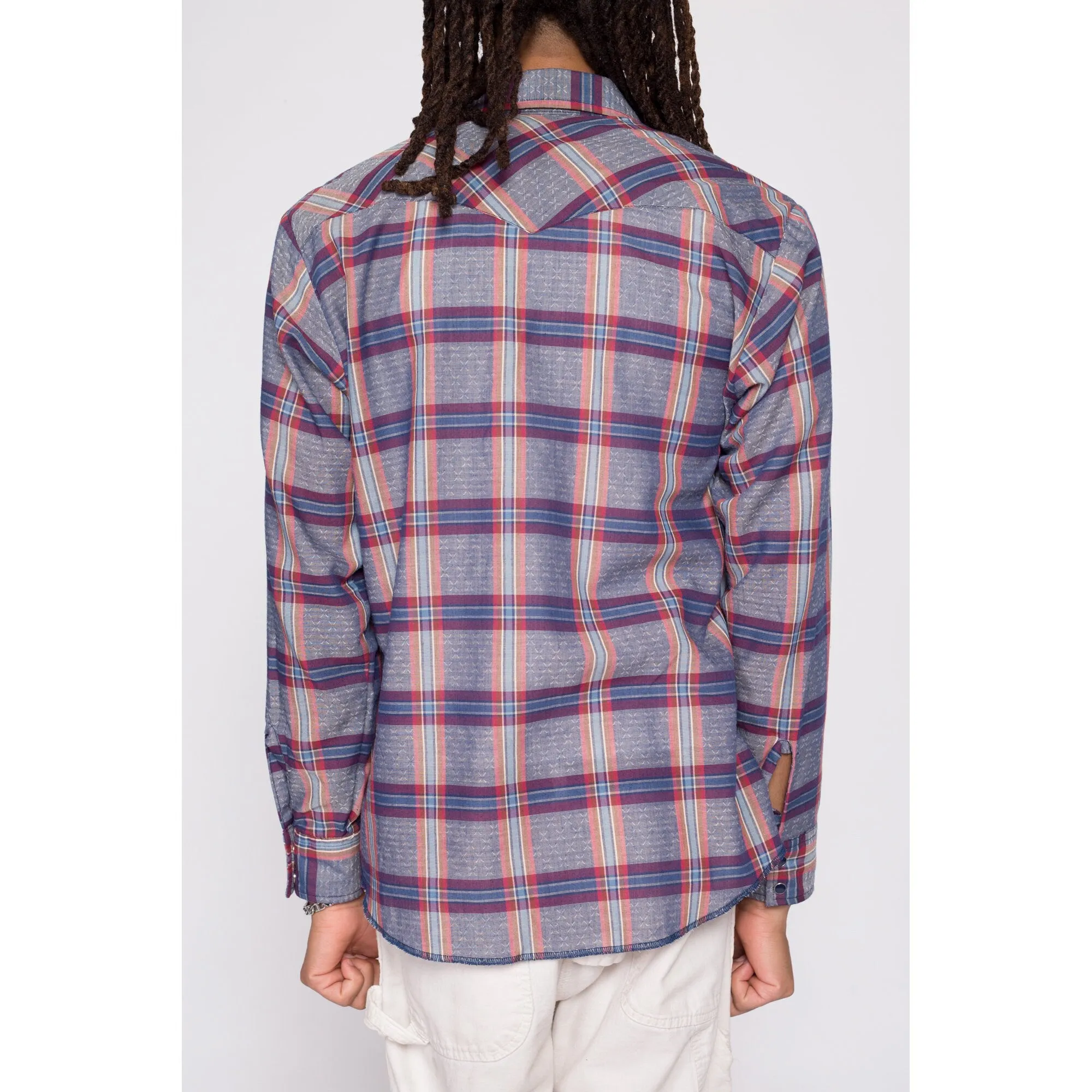 70s Wrangler Plaid Pearl Snap Shirt - Men's Medium