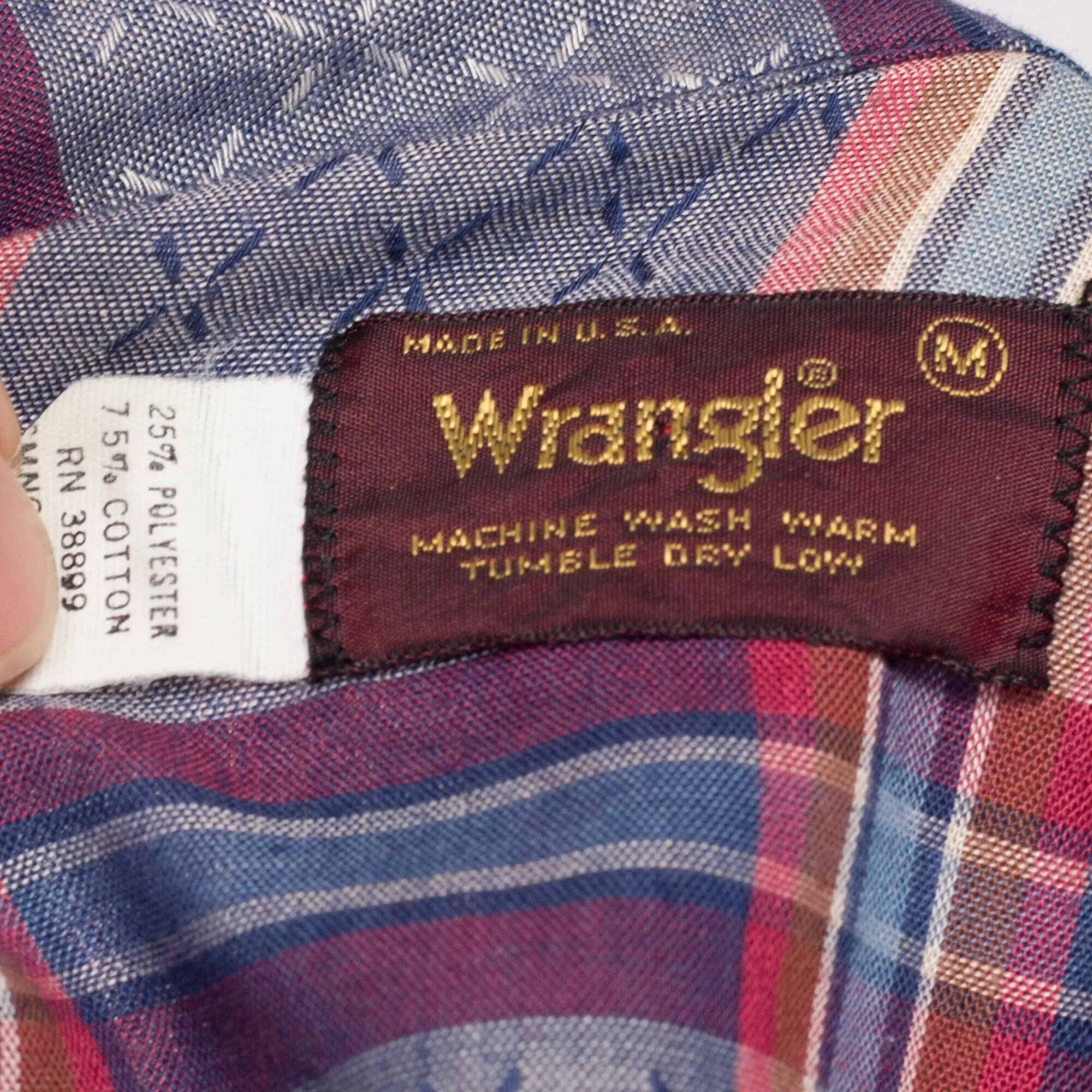 70s Wrangler Plaid Pearl Snap Shirt - Men's Medium