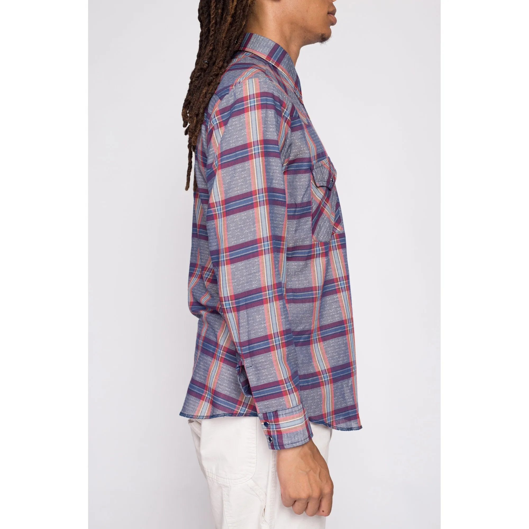 70s Wrangler Plaid Pearl Snap Shirt - Men's Medium