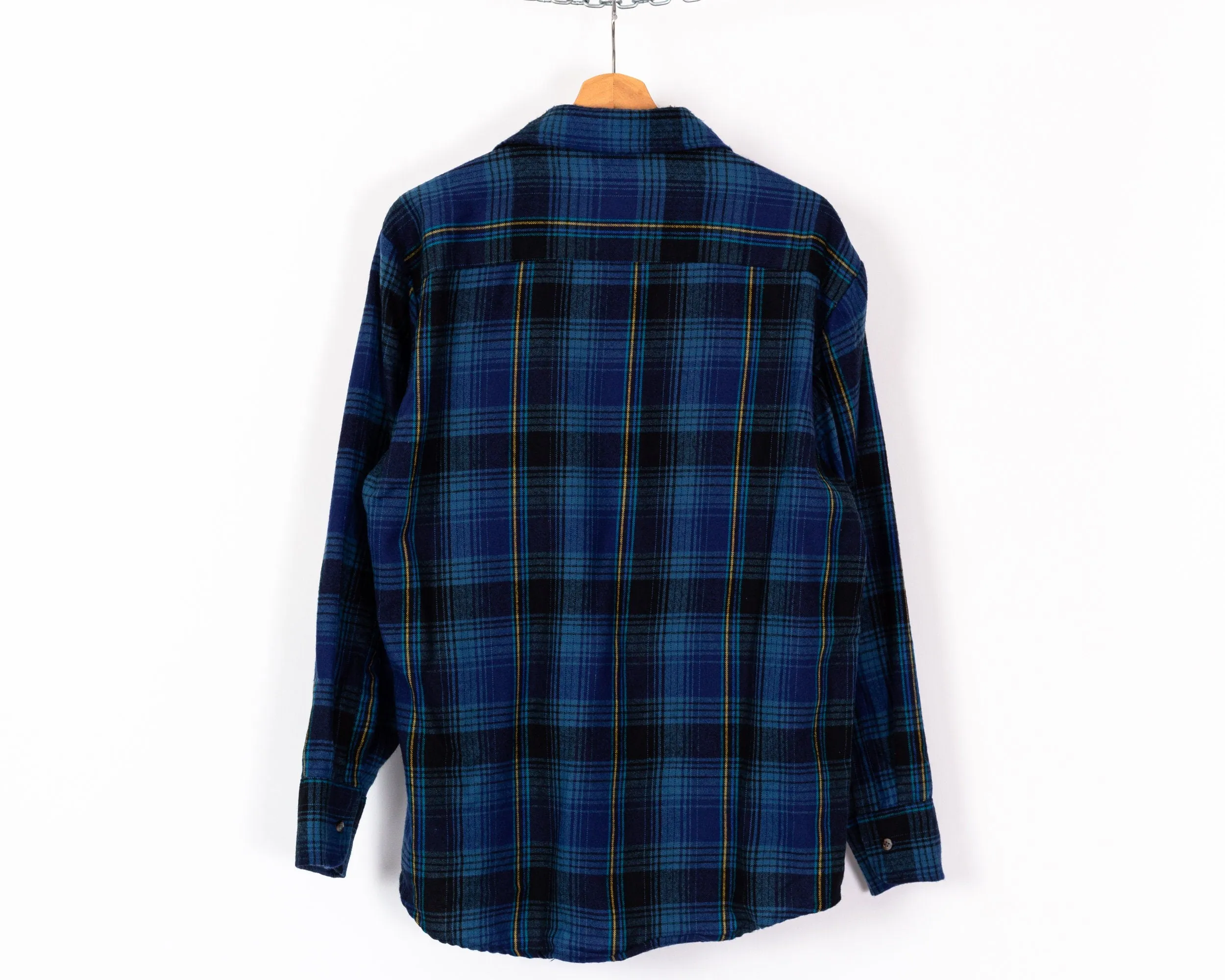 80s 90s Blue Plaid Overshirt - Men's Large