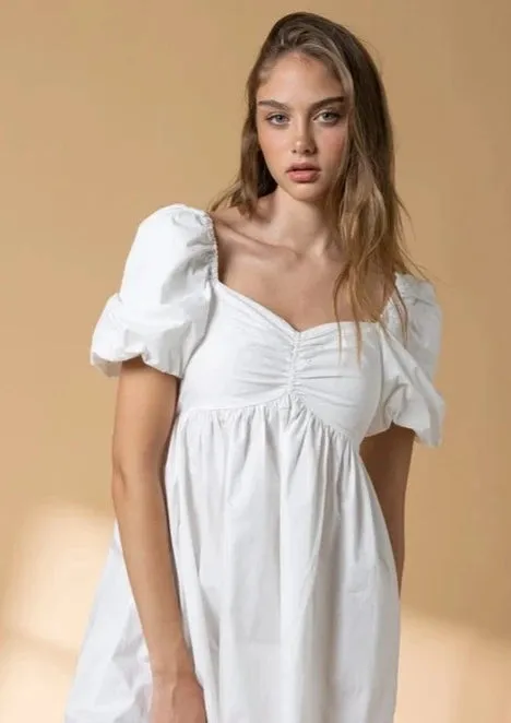 Alice Balloon Sleeve Mini Dress | White