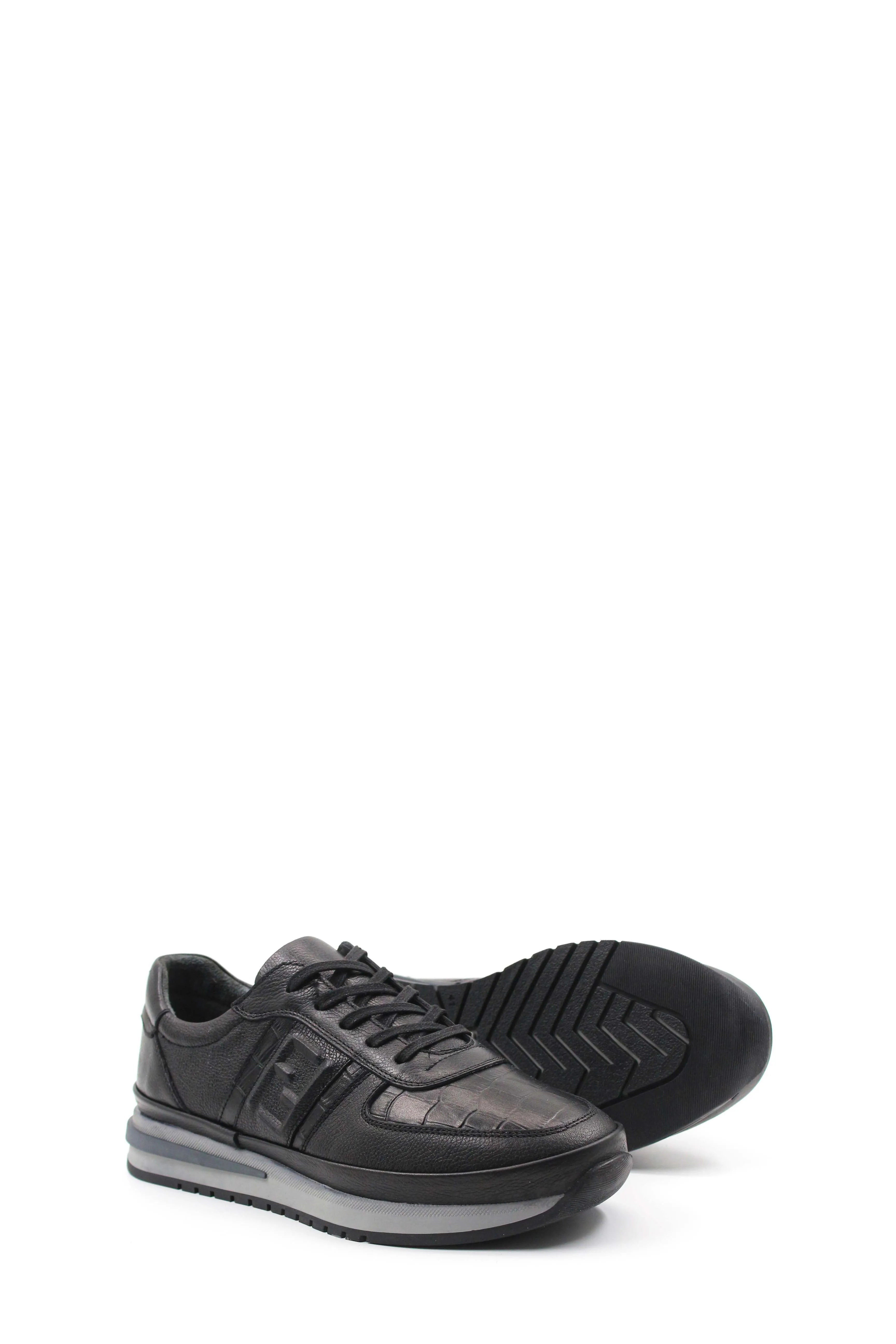 Black Leather Athletic Sneakers-Wessi