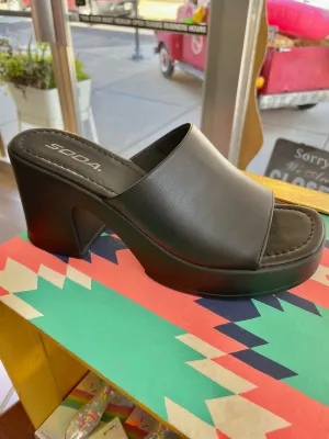 Black Platform Open-Toe Mule