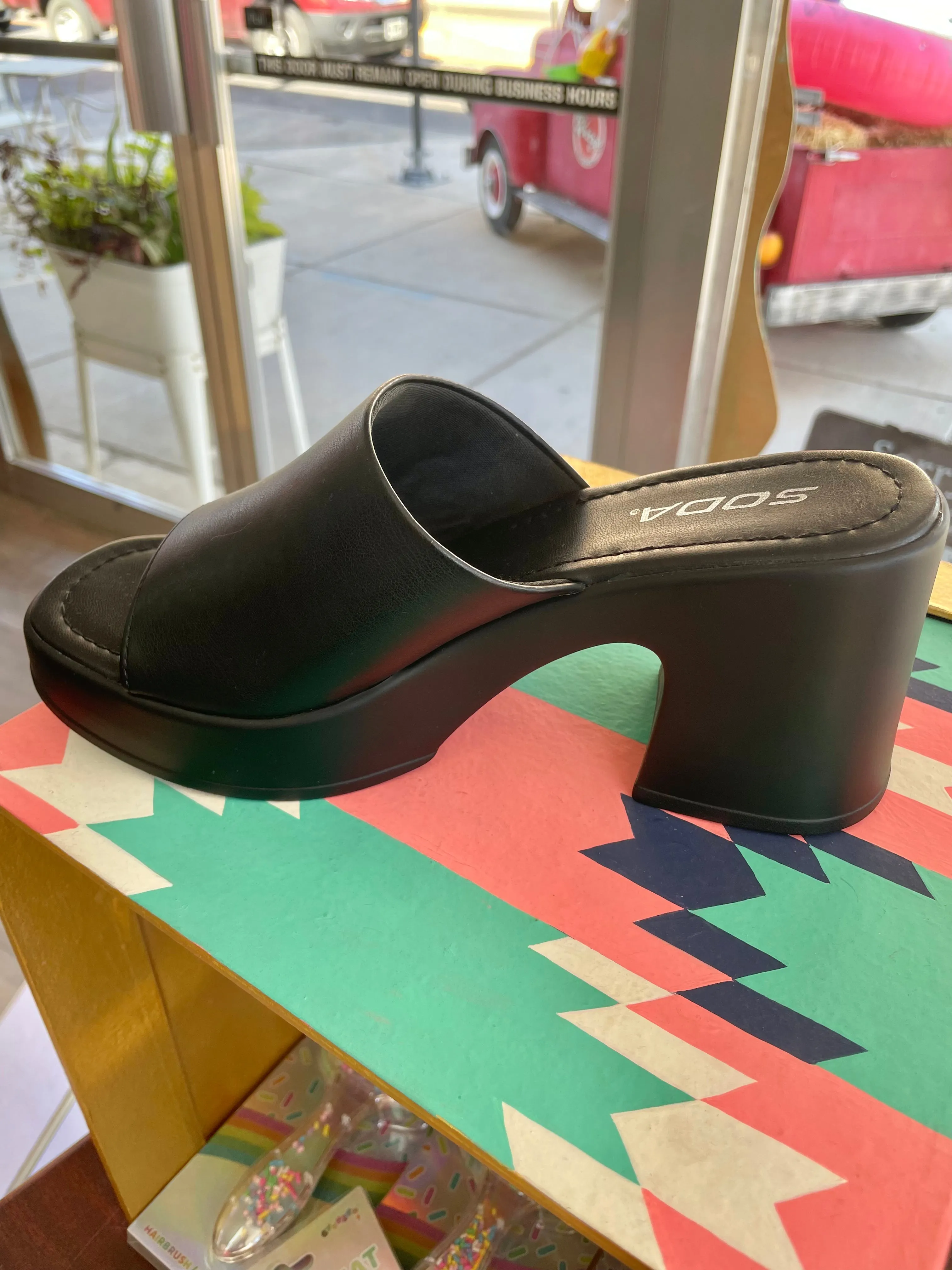 Black Platform Open-Toe Mule