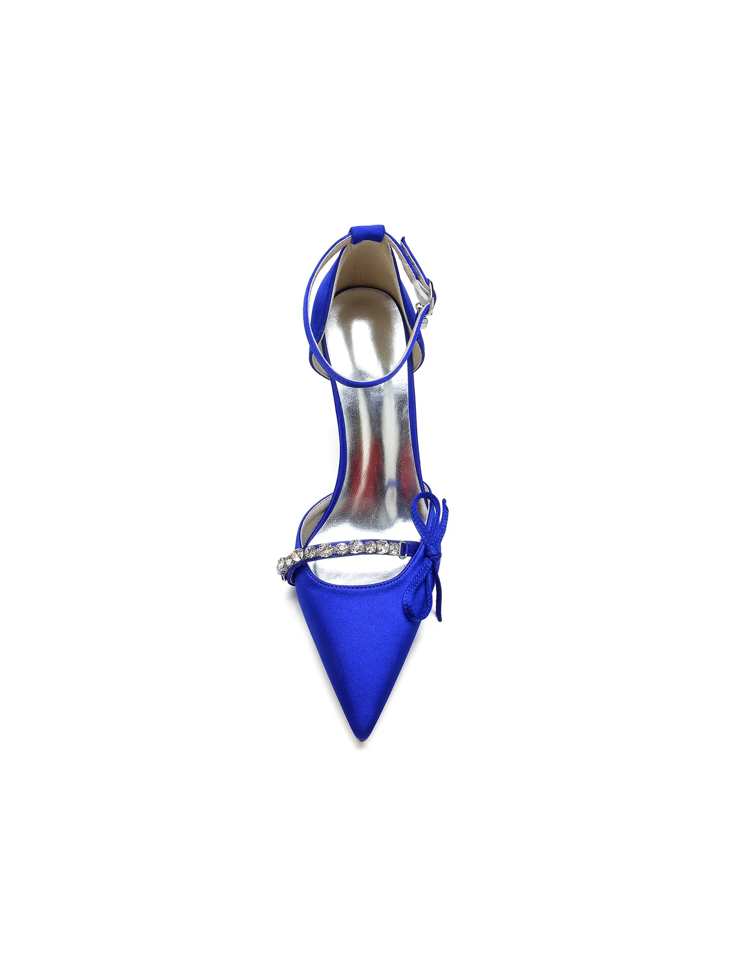 Bow Crystal Strap Pointed Toe Satin High Heels