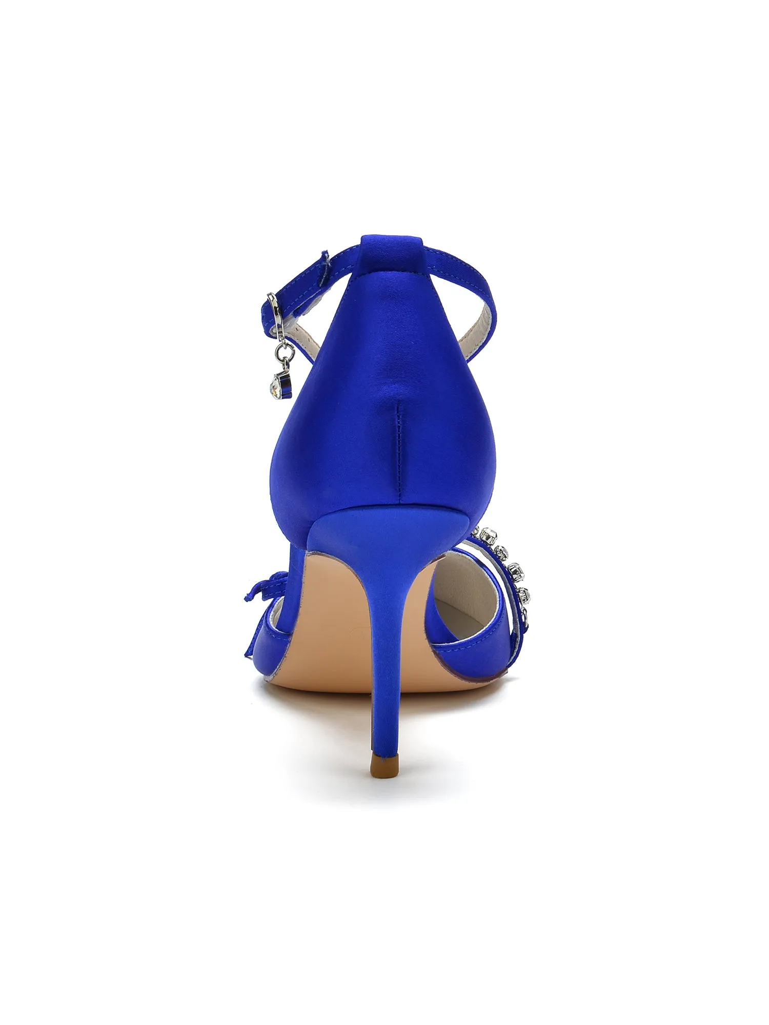 Bow Crystal Strap Pointed Toe Satin High Heels