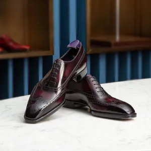 Burgundy Brown Leather Modena Brogue Wingtip Oxford Shoes - AW24