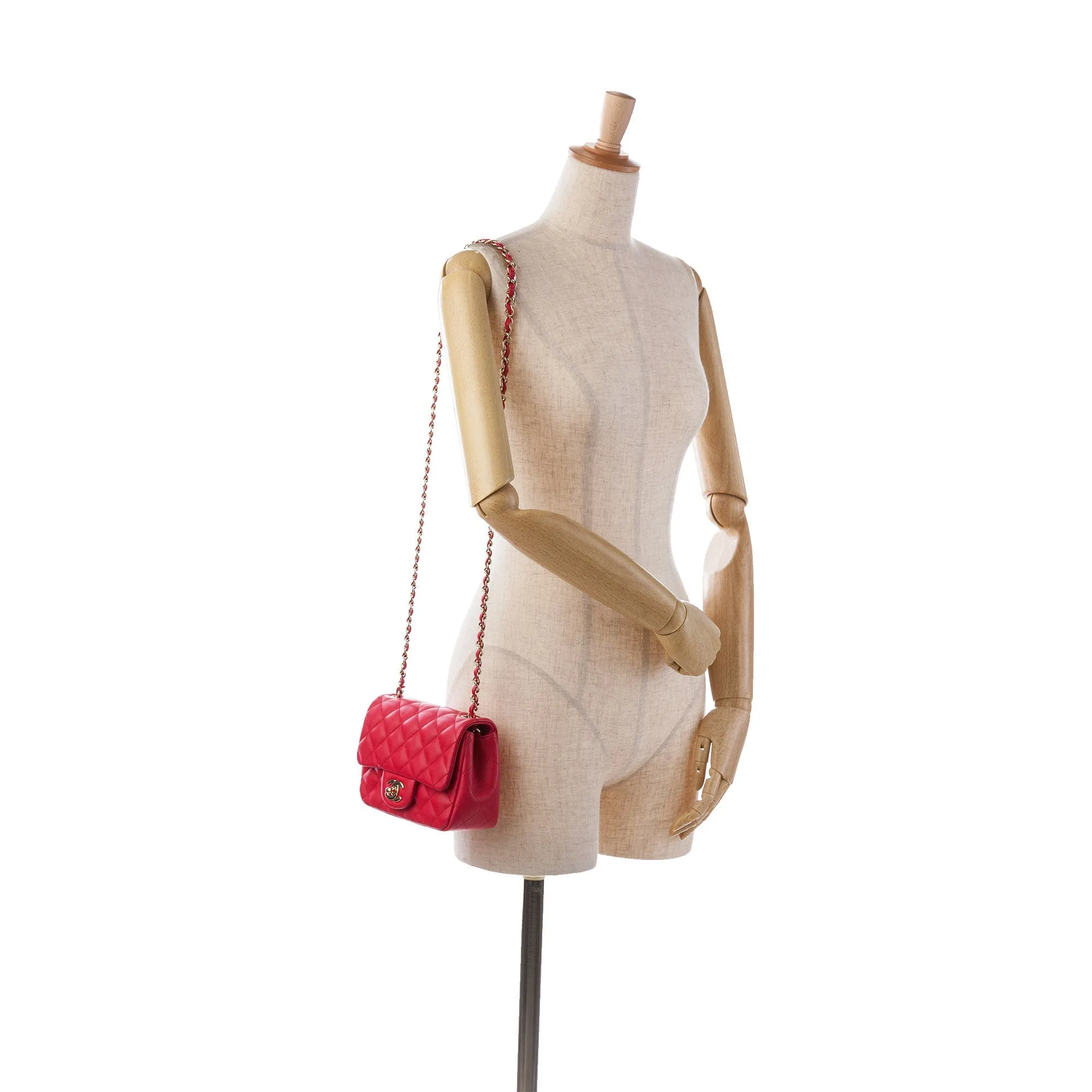 CHANEL Mini Square Classic Lambskin Single Flap Red