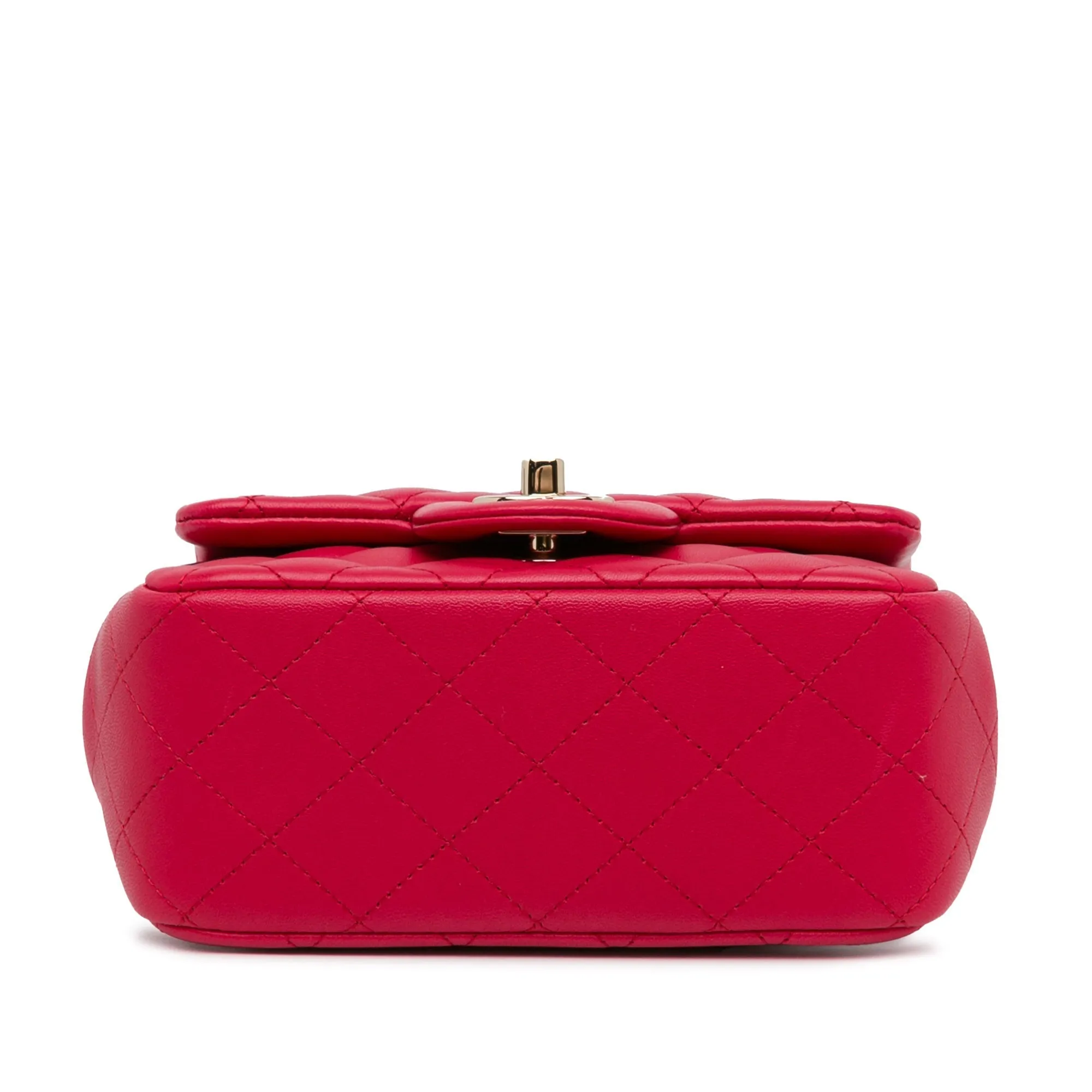 CHANEL Mini Square Classic Lambskin Single Flap Red