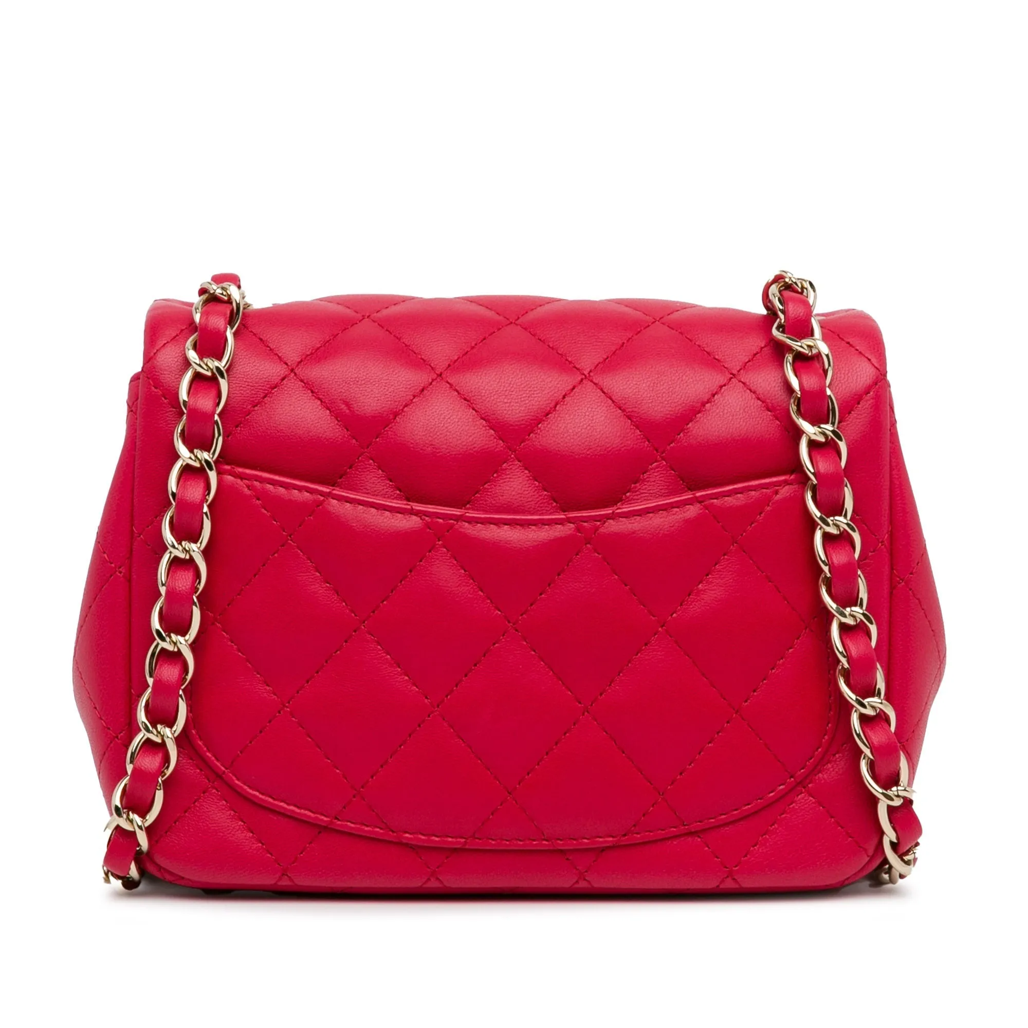 CHANEL Mini Square Classic Lambskin Single Flap Red