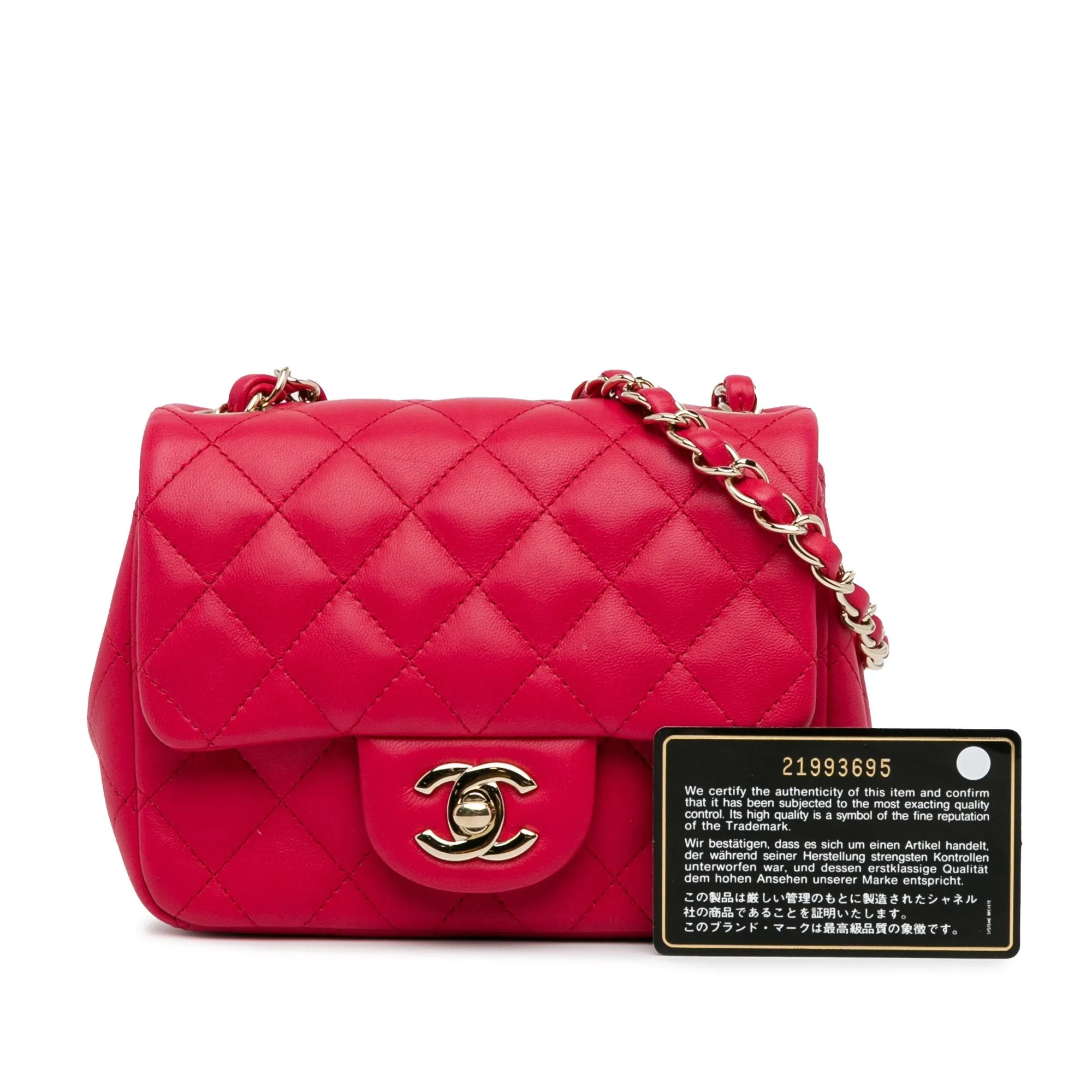 CHANEL Mini Square Classic Lambskin Single Flap Red