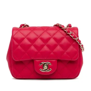 CHANEL Mini Square Classic Lambskin Single Flap Red