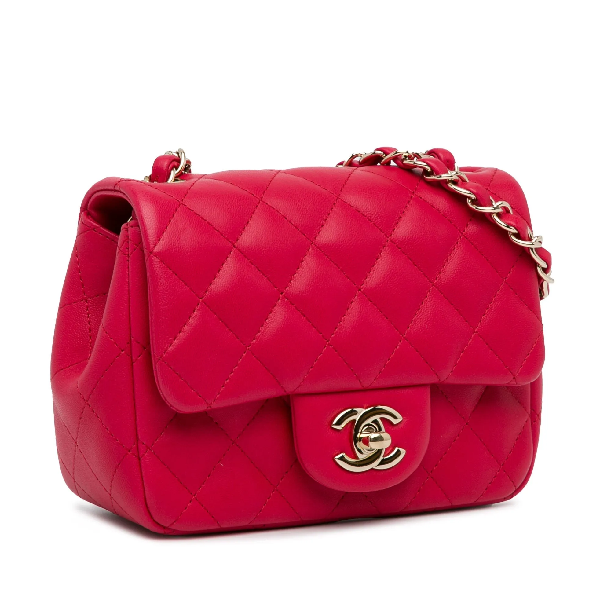 CHANEL Mini Square Classic Lambskin Single Flap Red
