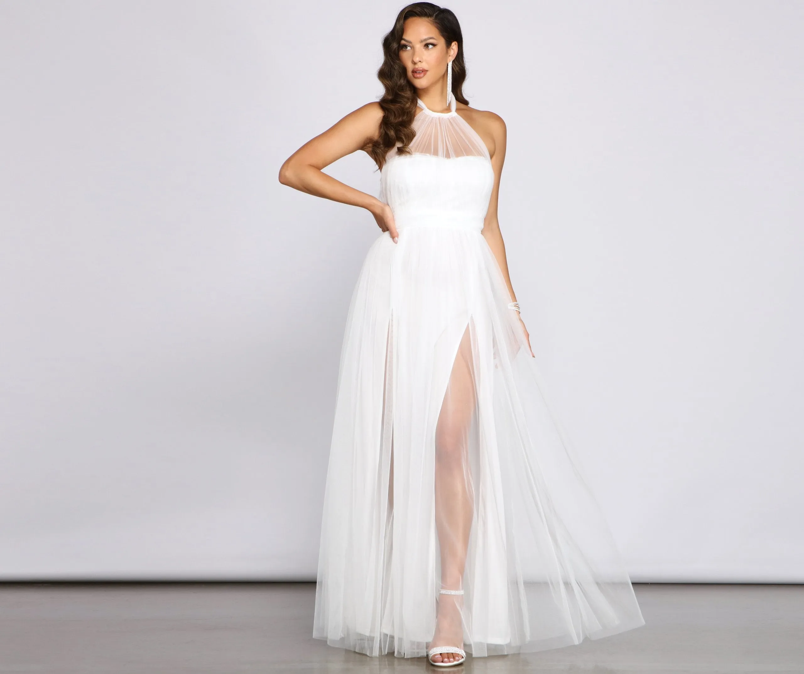 Charlie Formal Double Charming Slit A-Line Dress