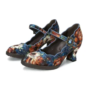 CrazycatZ Women's Leather Mary Jane Shoes Mary Jane Colorful Leather Oxfords Vintage Leather Pumps Blue Floral
