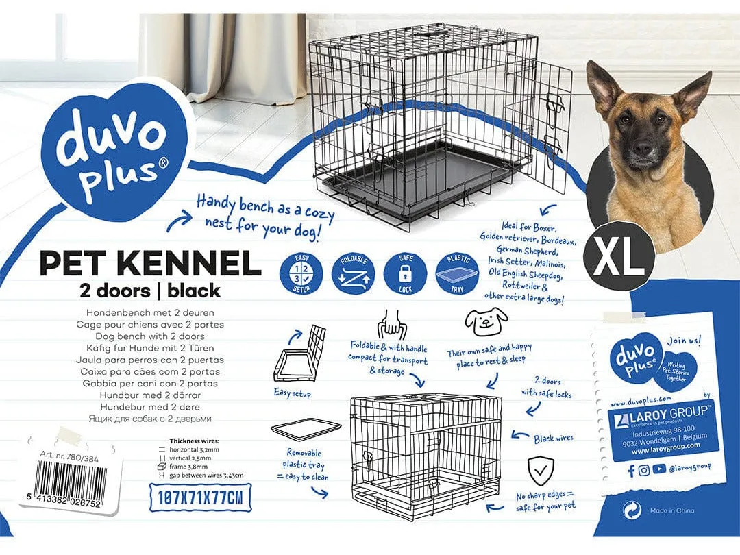 Dog Crate 2Doors Plastic Tray Black