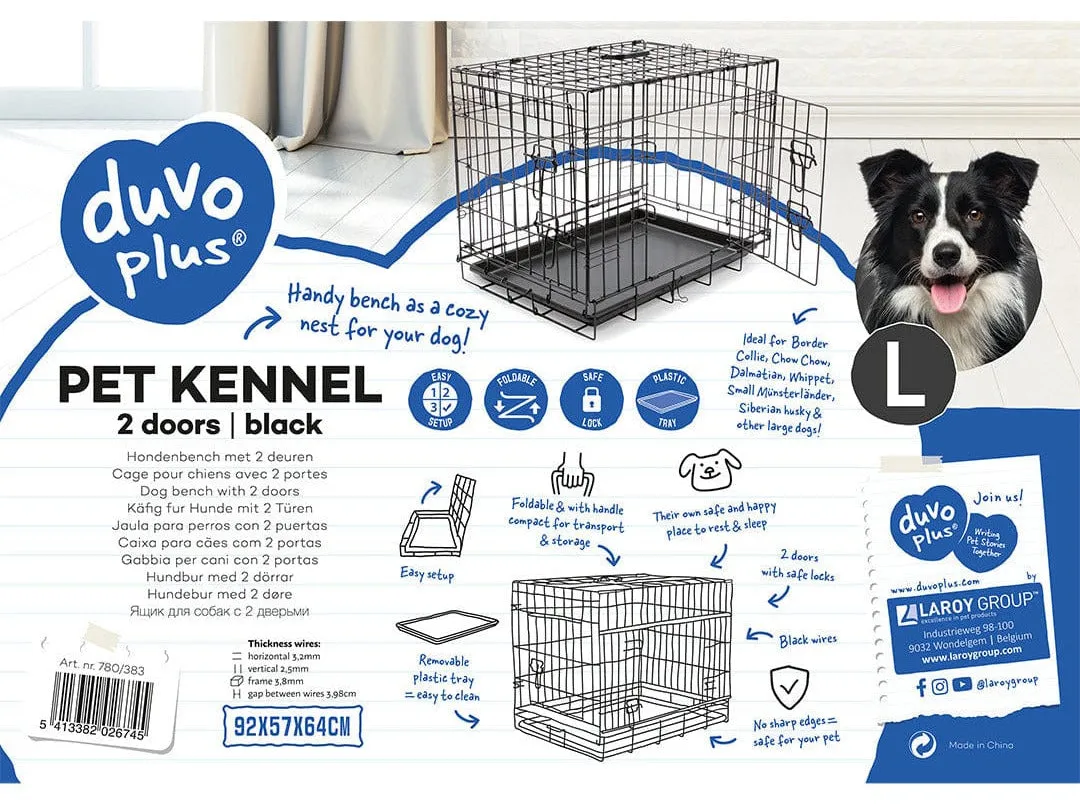 Dog Crate 2Doors Plastic Tray Black