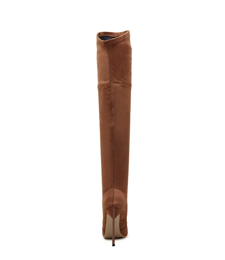 Faux Suede Pointed-Toe Over-The-Knee High Heel Boots