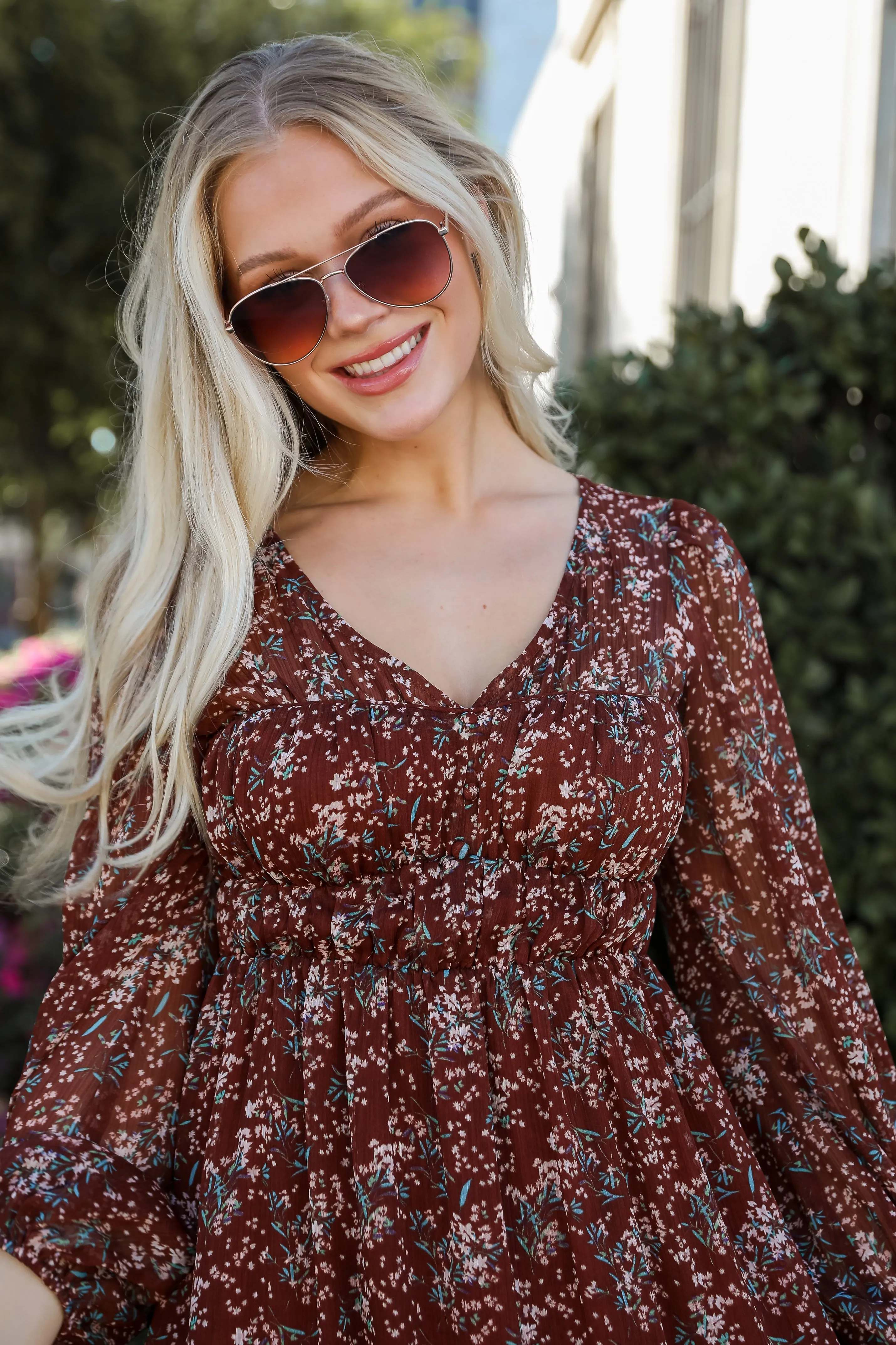 FINAL SALE - Charming Invitation Brown Floral Mini Dress