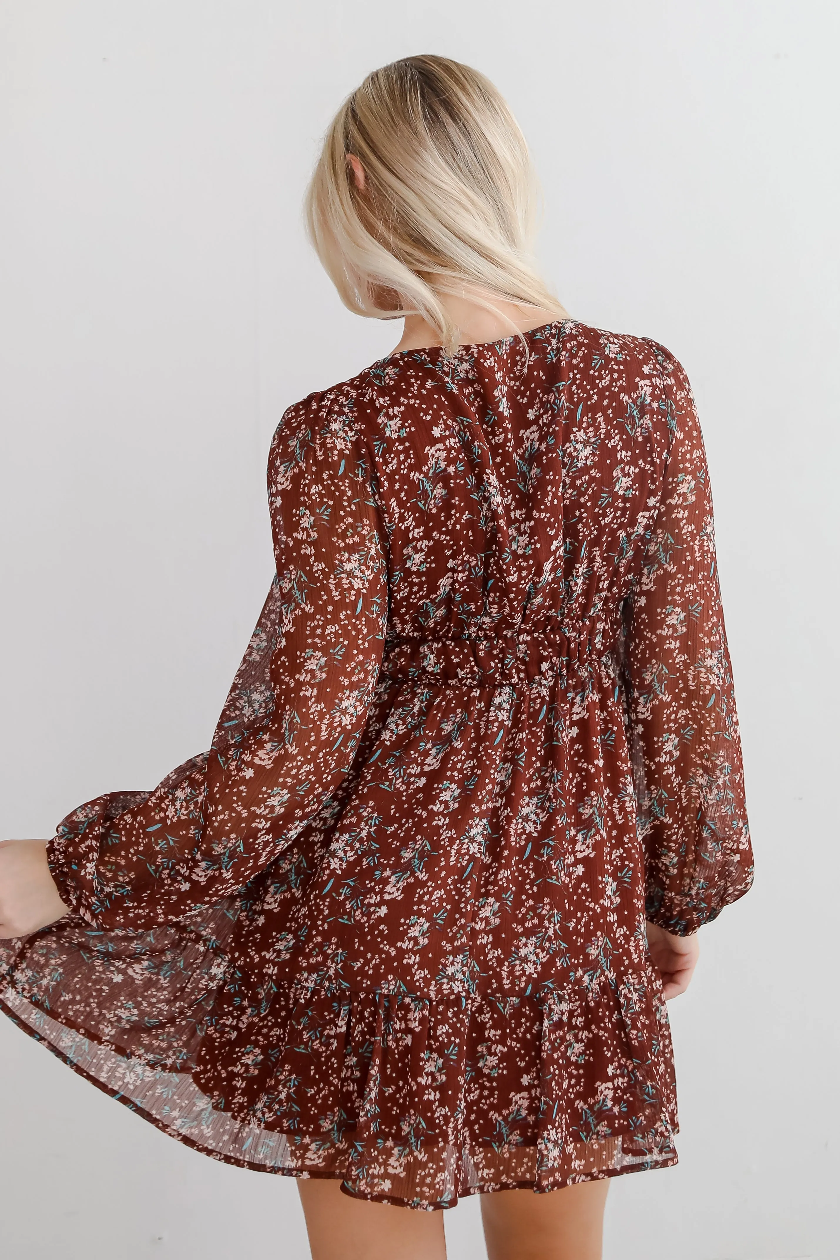 FINAL SALE - Charming Invitation Brown Floral Mini Dress