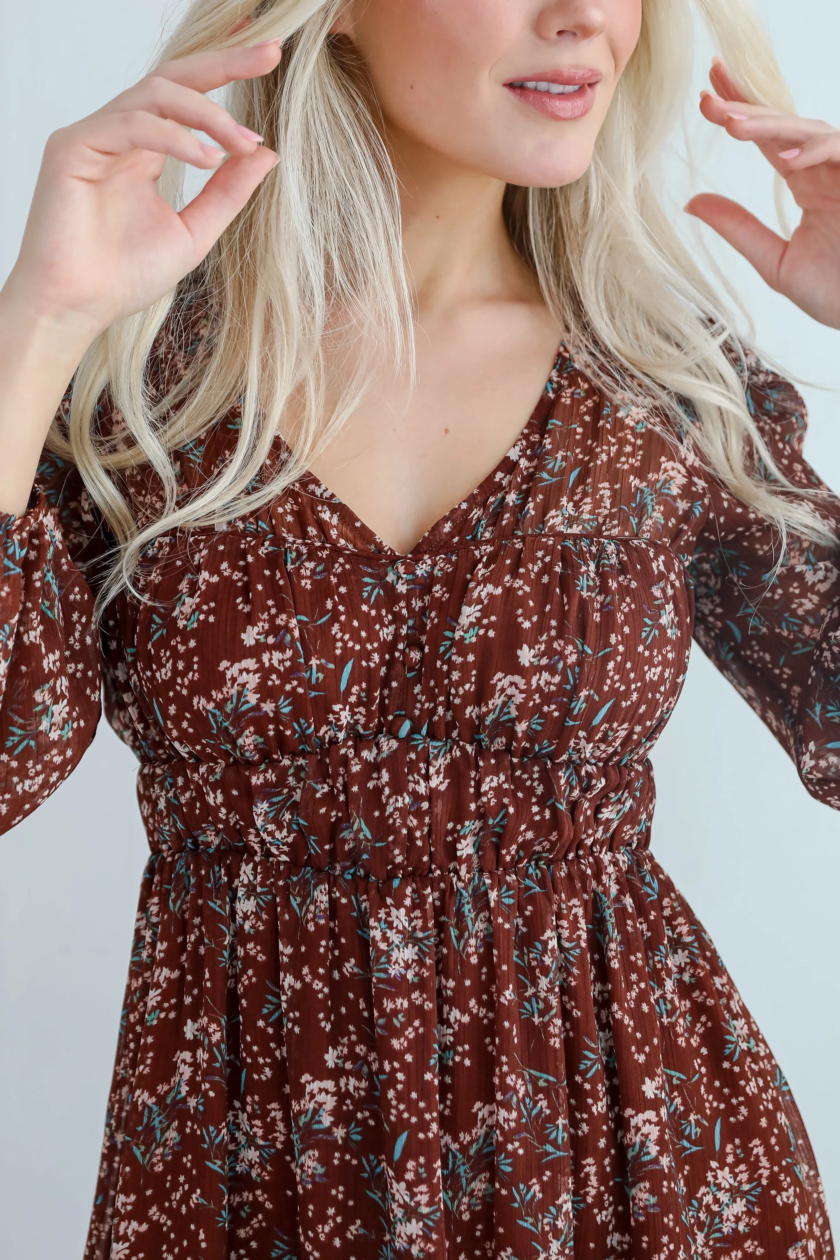FINAL SALE - Charming Invitation Brown Floral Mini Dress