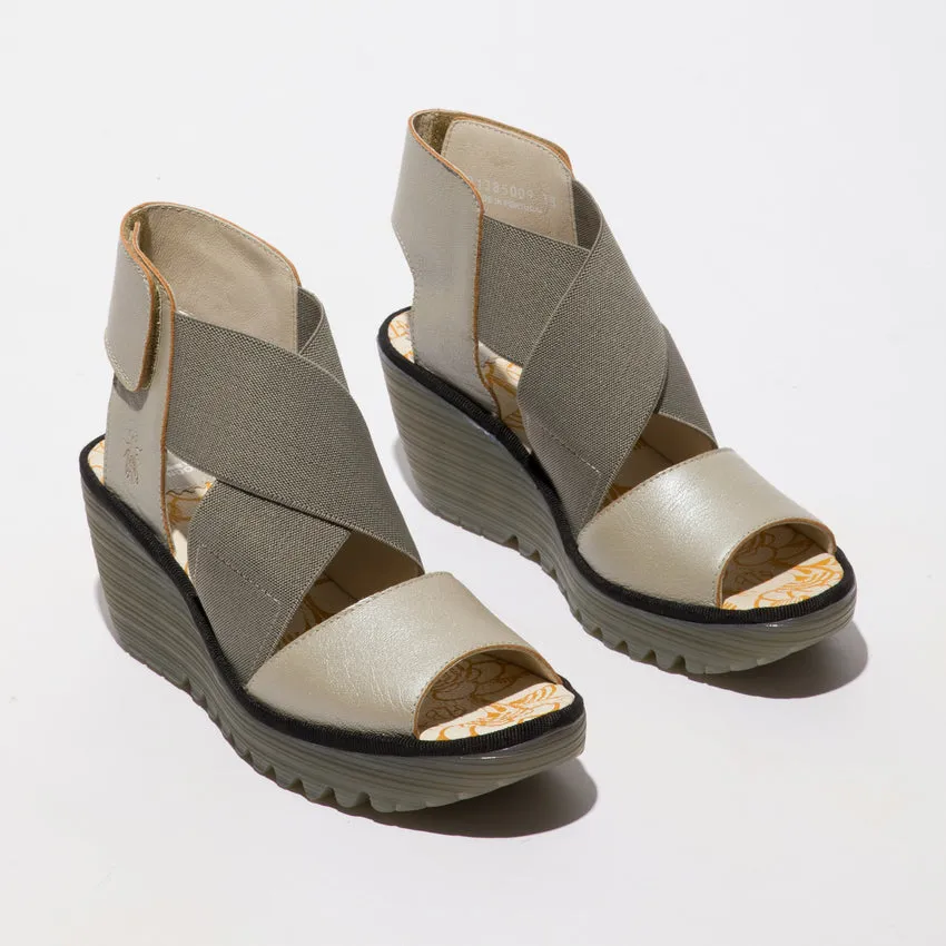 Fly London Women's YUBA385FLY Leather Crossover Sandals Silver