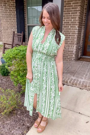 Garden Escape Floral Print Green Maxi Dress
