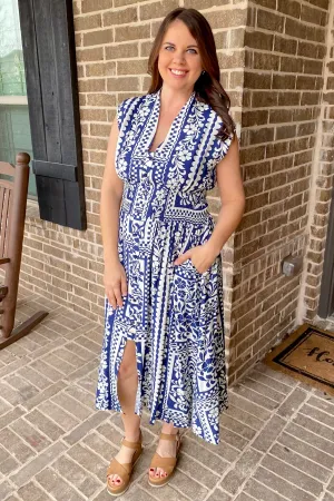 Garden Escape Floral Print  Navy Maxi Dress