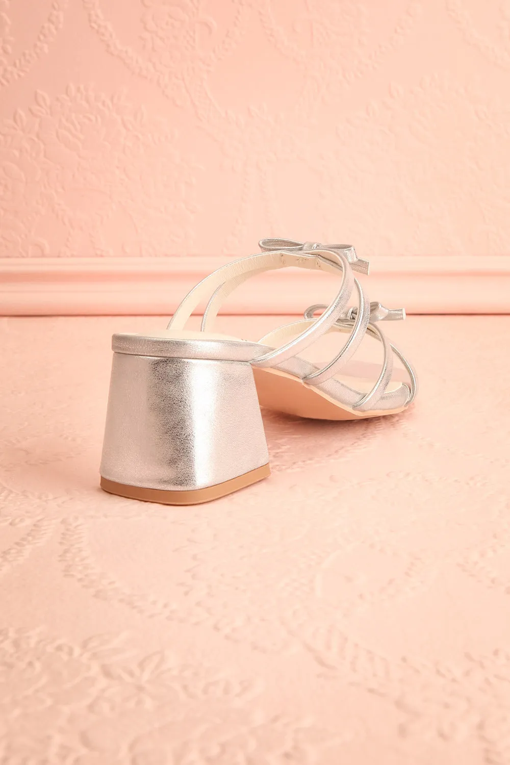 Macy Silver | Heeled Sandals w/ Bows