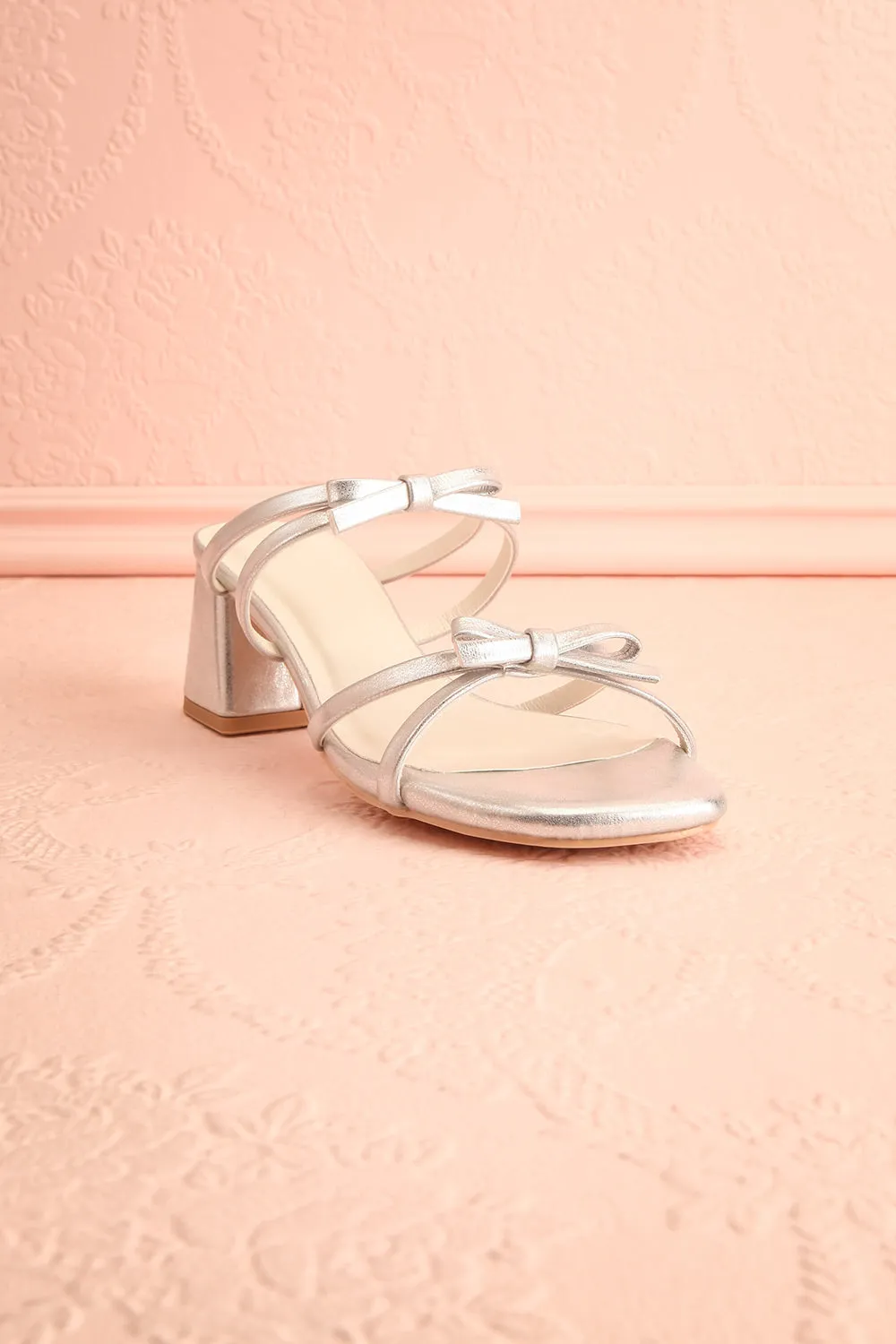 Macy Silver | Heeled Sandals w/ Bows