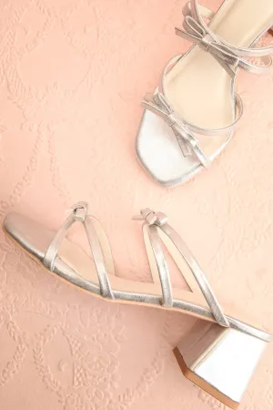 Macy Silver | Heeled Sandals w/ Bows