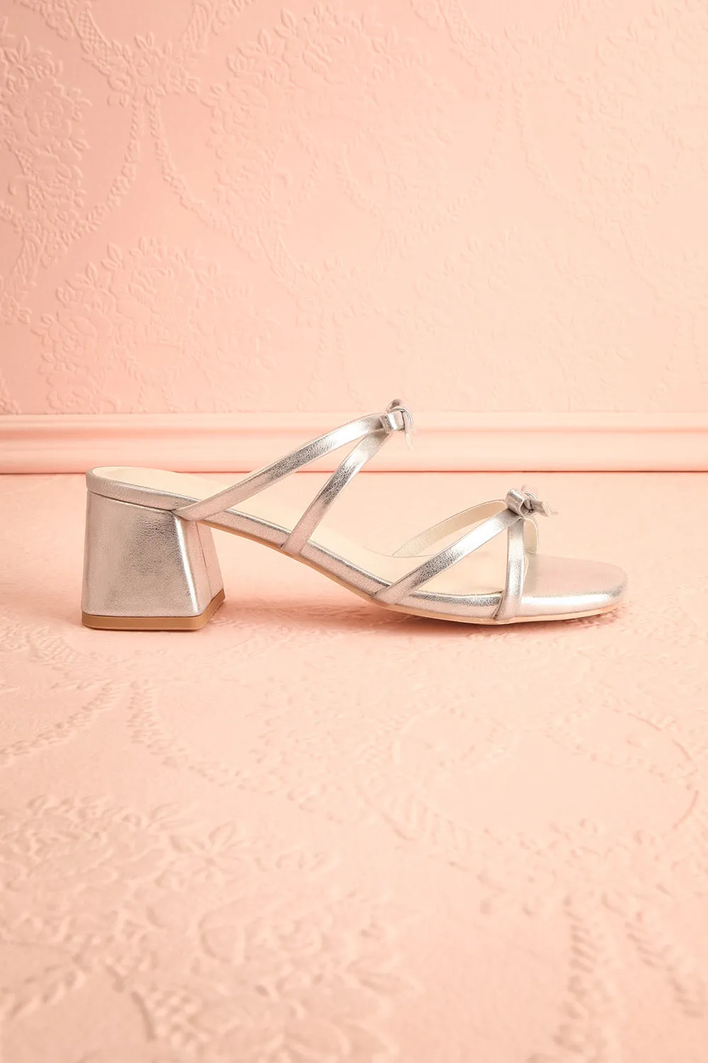 Macy Silver | Heeled Sandals w/ Bows