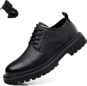 Men's Genuine Leather Lace-Up Vintage Oxfords,Fashion Round Toe Casual Brogue Dress Shoes, Comfortable Non-Slip Low Top Business Work Shoes