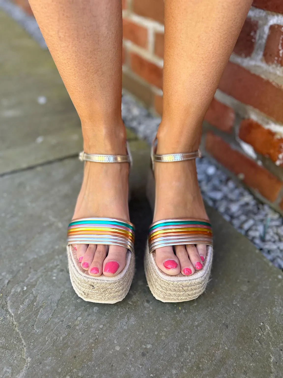 Multicolour Metallic Wedge Sandals