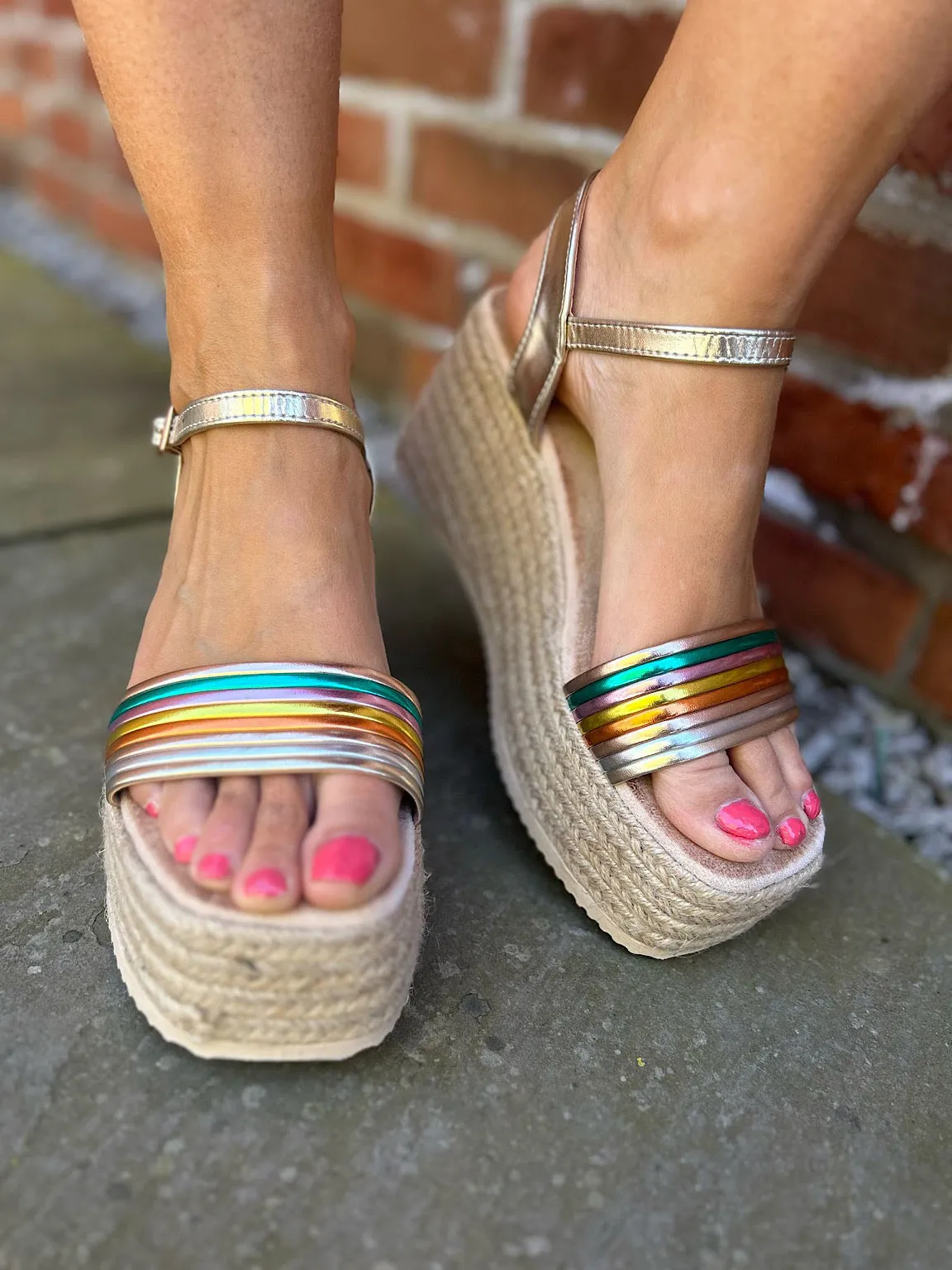 Multicolour Metallic Wedge Sandals