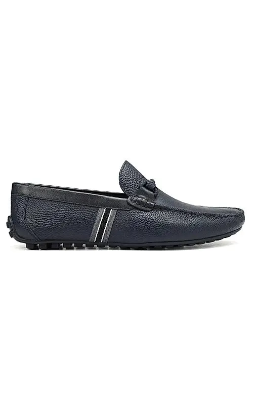 Navy Striped Leather Moccasins