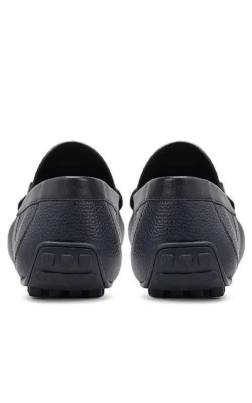 Navy Striped Leather Moccasins
