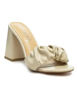 Noie Mid Block Heel Pleated Strap Sandals