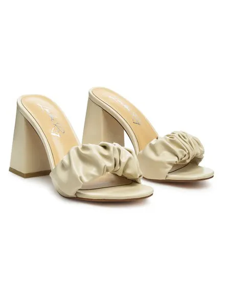 Noie Mid Block Heel Pleated Strap Sandals