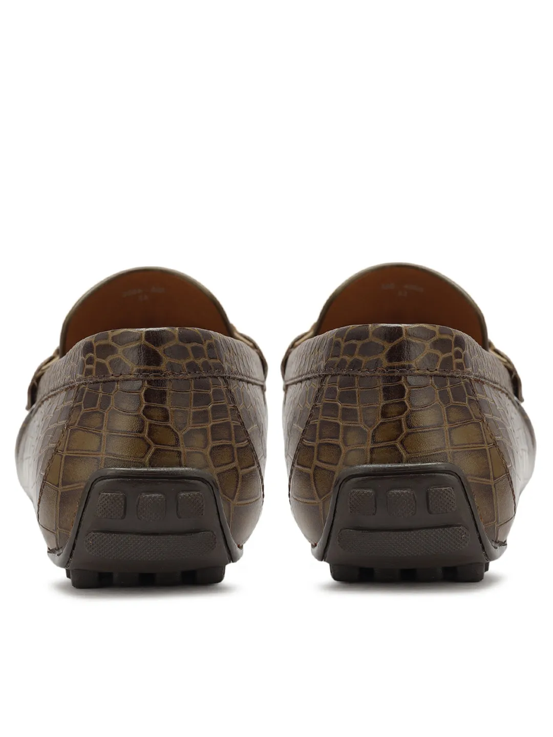 Olive Croco Textured Moccasins
